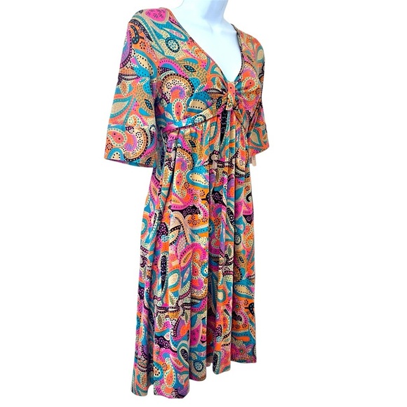 LILLY PULITZER VTG Y2K Silk Vibrant Paisley Dress 4 Tie Back Empire Waist Retro - Picture 4 of 10